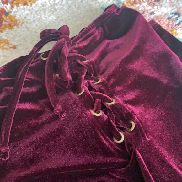 Maroon Velvet Flare Pants - Picture 4 of 7